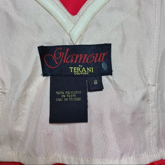 NWOT by Terani Couture Coral Gold Rhinestones Prom Formal Dress Size 8 - Picture 6 of 7